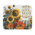 Sunflower & Cardinal Mouse Pad — "There Is So Much Life In A Seed" Inspirational Desk Mat