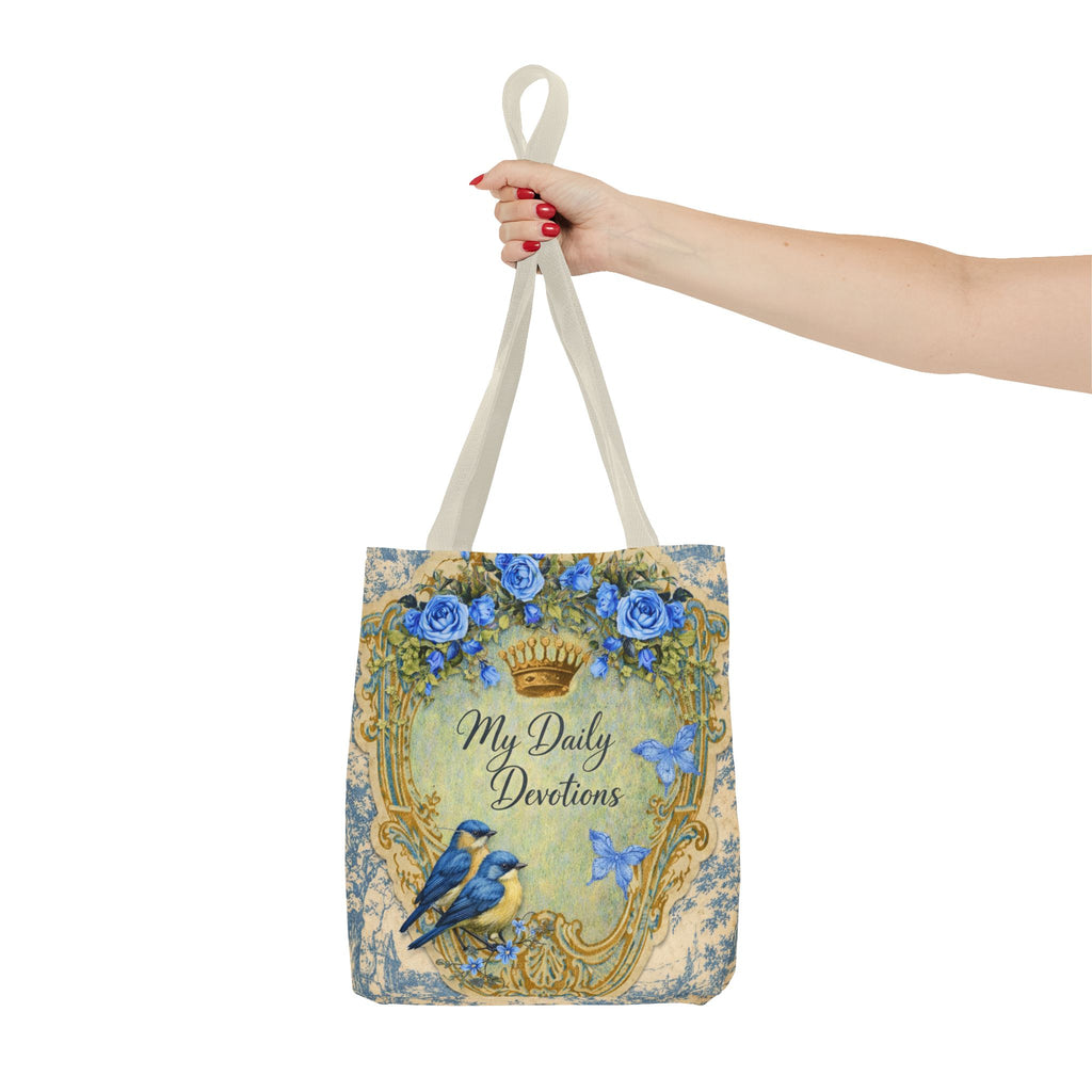 Daily Devotions Tote Bag | Bluebird Toile Bible Study Accessory | Christian Shoulder Bag