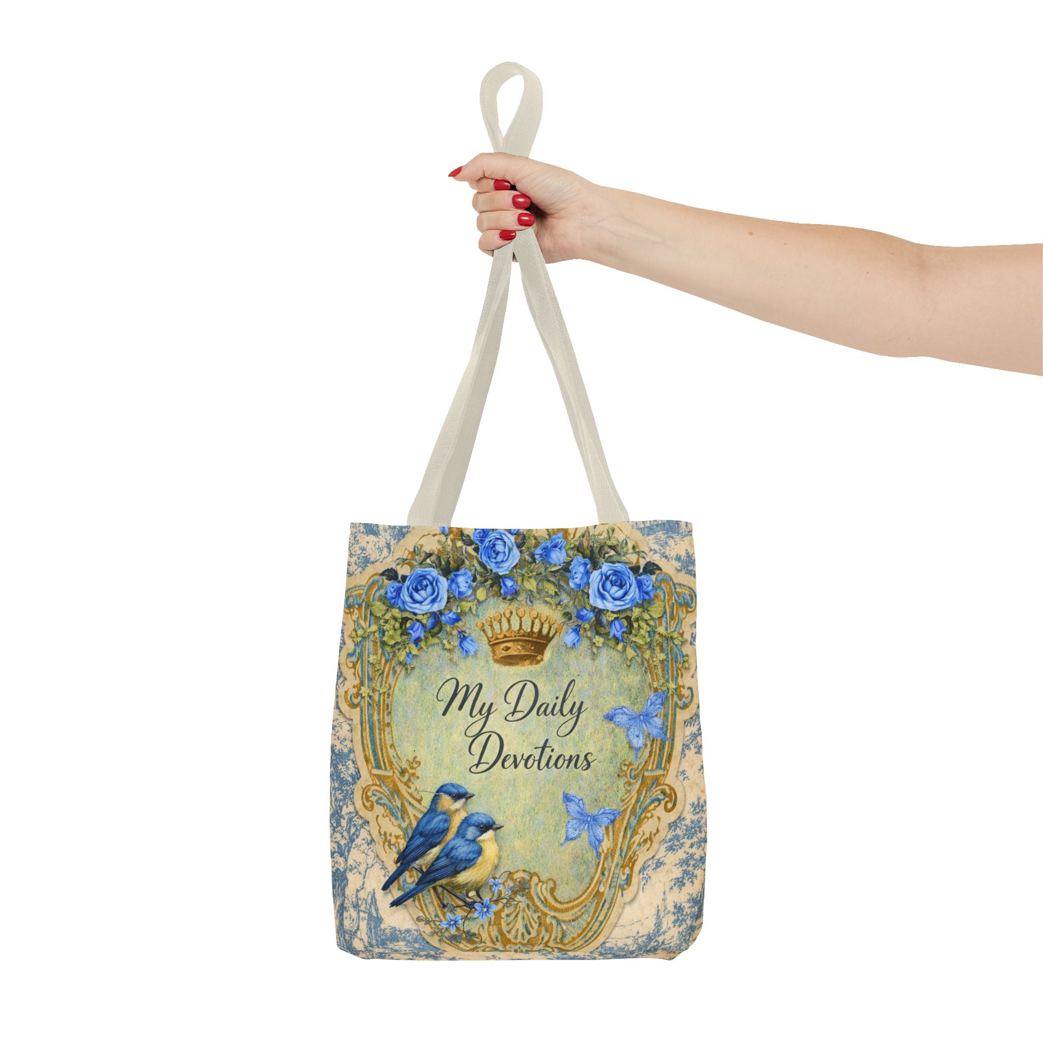 Daily Devotions Tote Bag | Bluebird Toile Bible Study Accessory | Christian Shoulder Bag