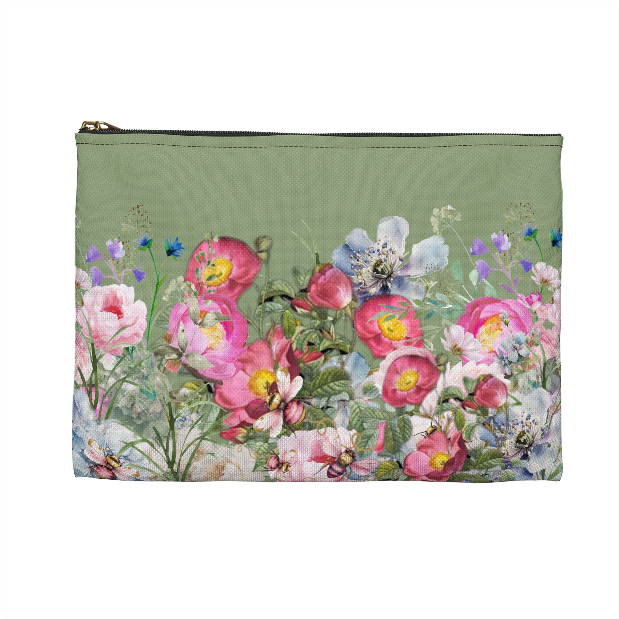 Sage Green Cottagecore Bag Meadow Flowers Pouch, Floral Accessory Bag Gift for Women, Romantic Gift for Her, Cottage Core Accessories
