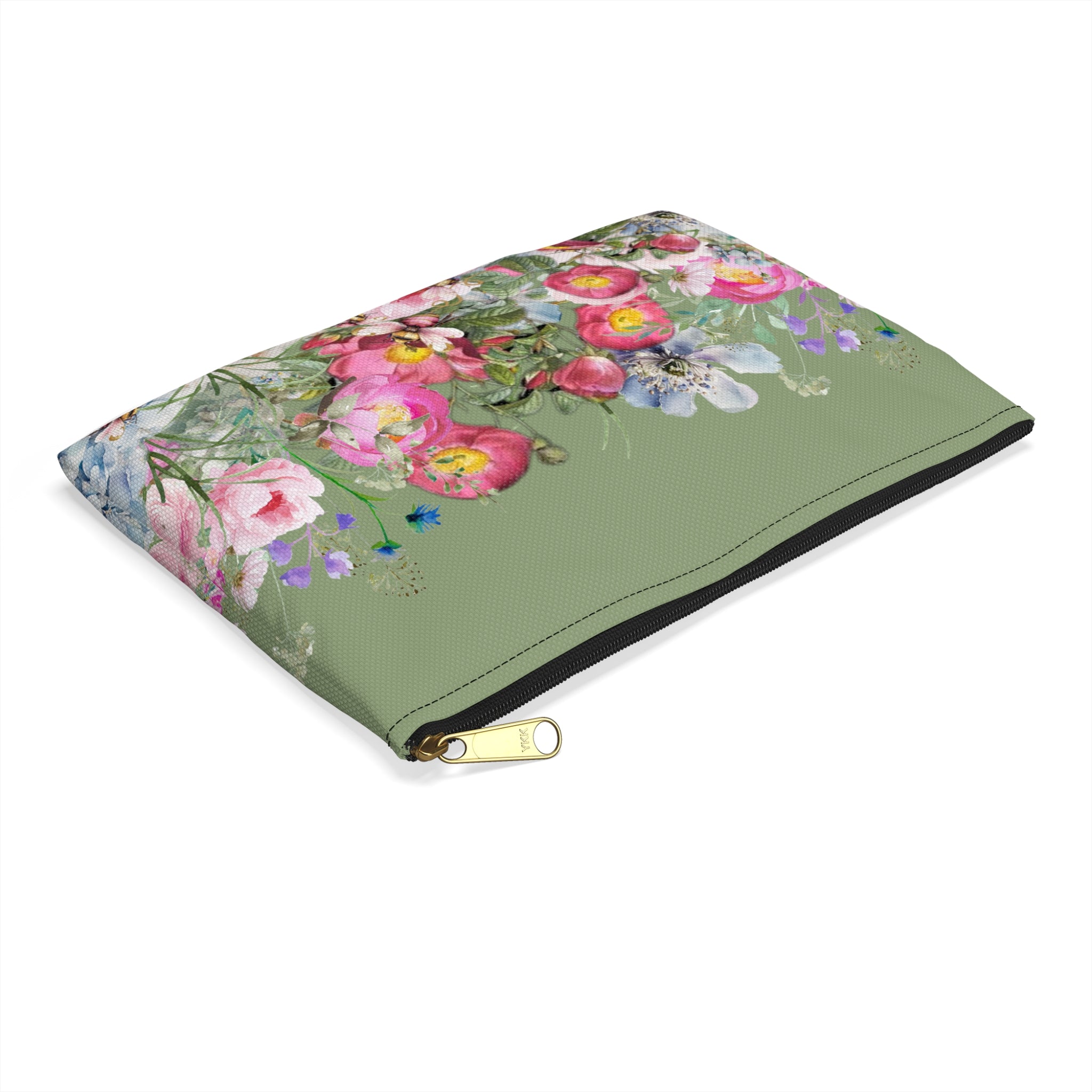 Sage Green Cottagecore Bag Meadow Flowers Pouch, Floral Accessory Bag Gift for Women, Romantic Gift for Her, Cottage Core Accessories