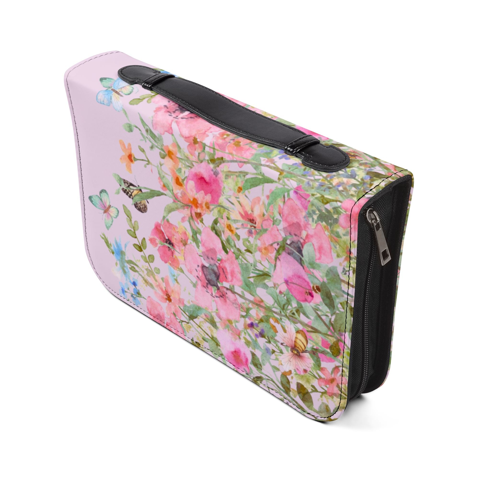 Floral Meadow Bible Cover | Pink Wildflowers, Butterflies, Missal Cover Bible Case