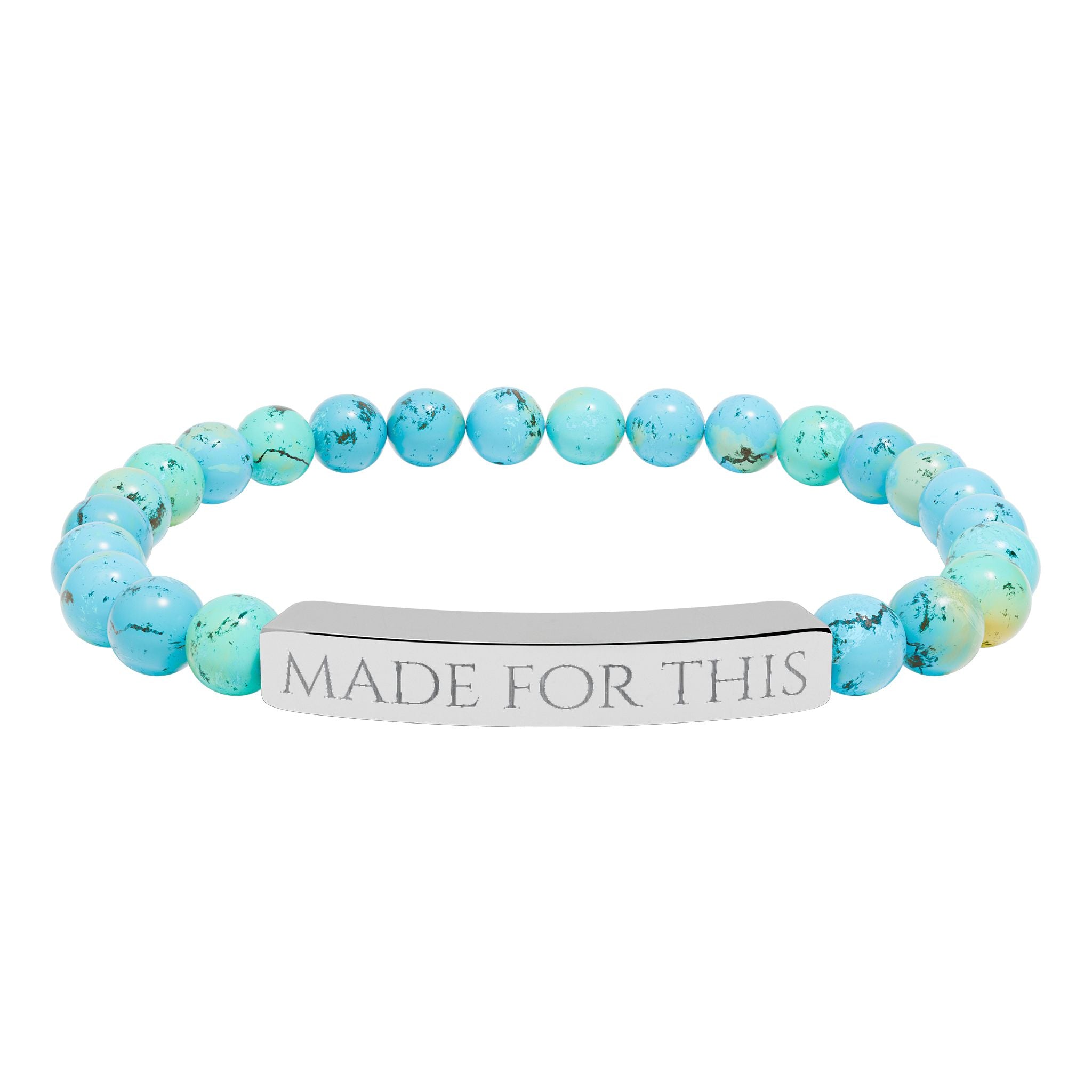MADE FOR THIS Natural Stone Stretch Bar Bracelet | Engraved Christian Bracelet