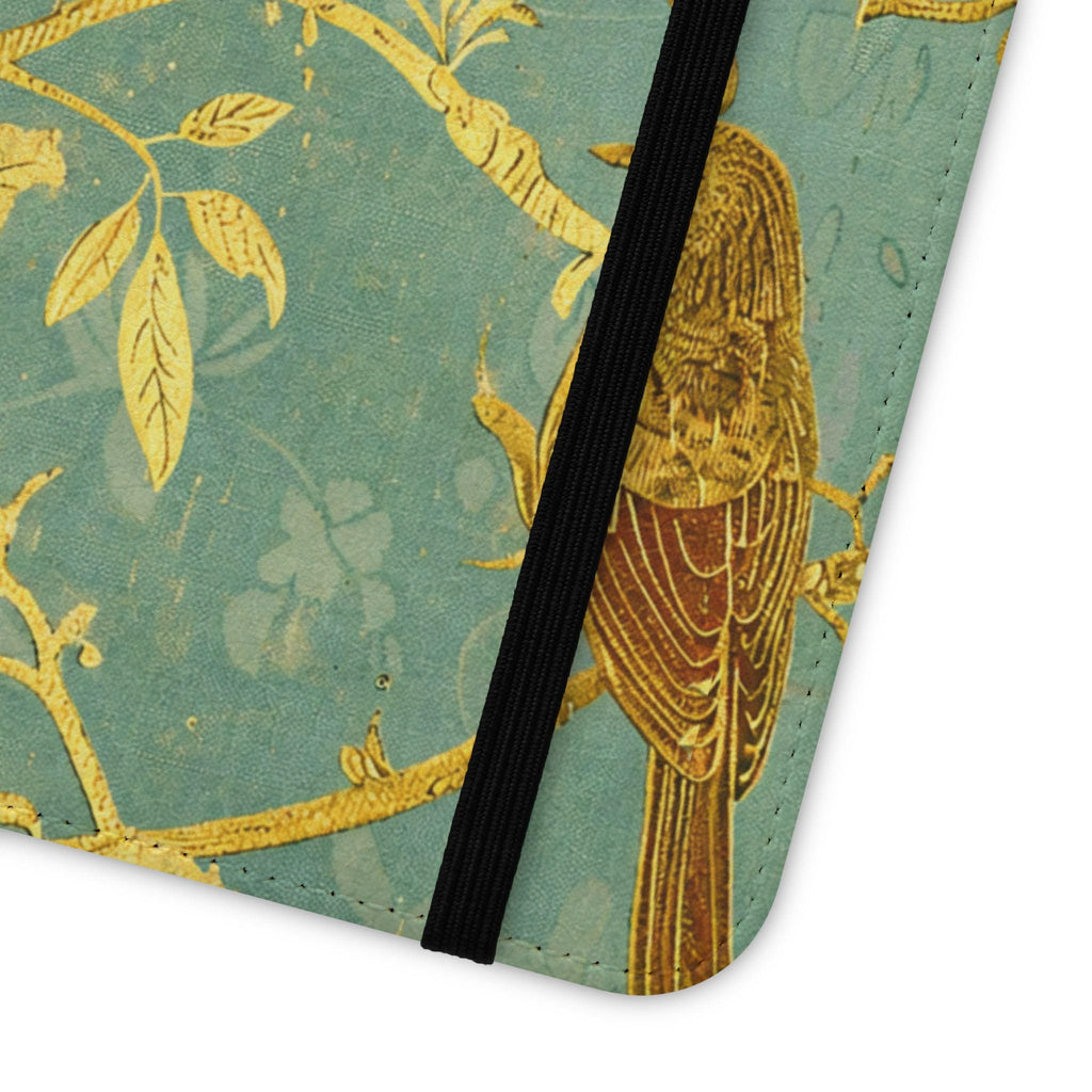 Floral Birds Faux Leather Phone Wallet Case Elegant Bookish Flip Case with Card Slots
