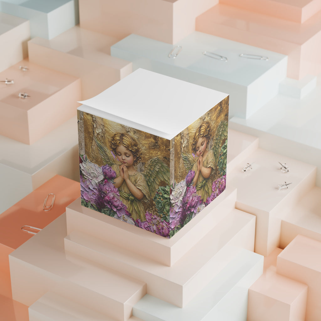 Peonies Angel Textured Memo Pad Note Cube | Painted Floral Stationery