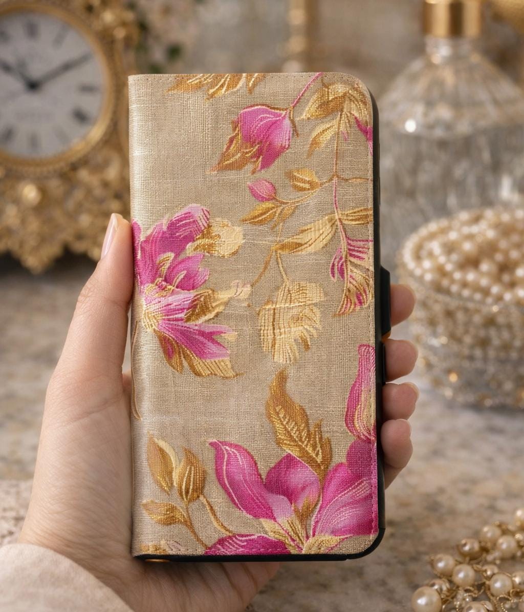 3D Floral Faux Leather Phone Wallet Case | Elegant Bookish Flip Cover with Card Slots