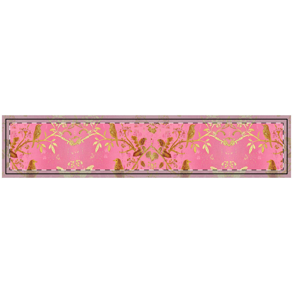 Pink Gold Floral Chinoiserie Table Runner | Quilted Decorative Table Runner