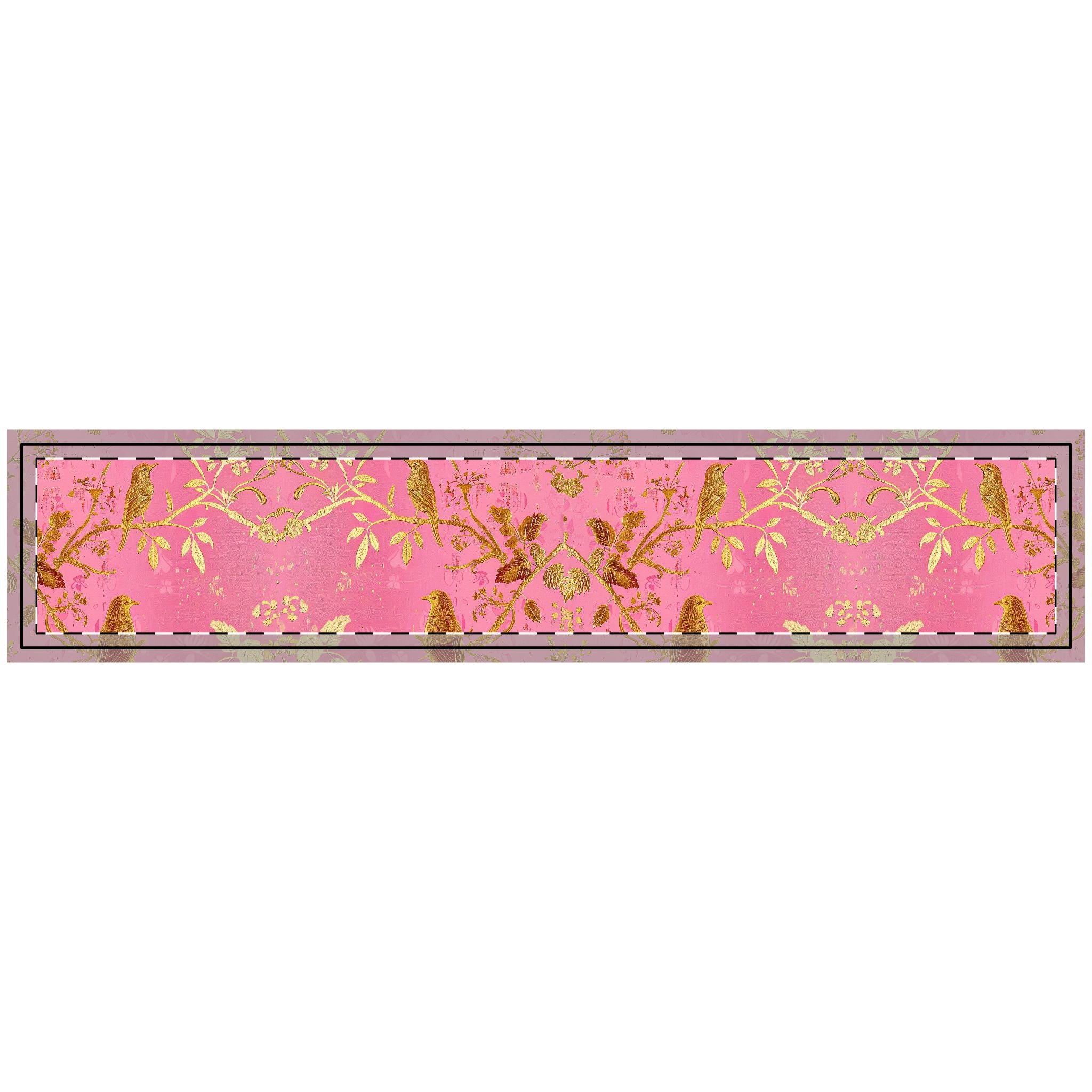 Pink Gold Floral Chinoiserie Table Runner | Quilted Decorative Table Runner