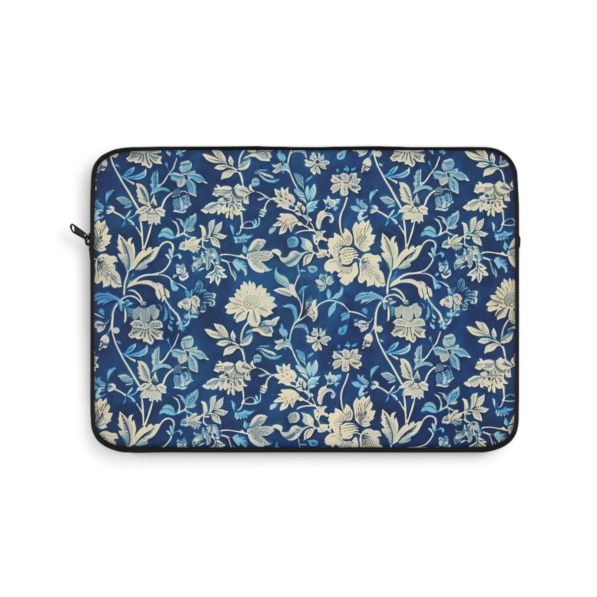 Vintage William Morris Floral Laptop Sleeve | Red Cream Botanical Zip Sleeve Fleece Interior
