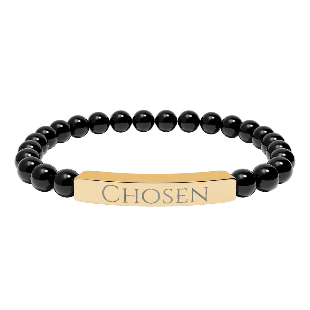Chosen Engraved Stone Stretch Bracelet | Natural Beaded Bar Bracelet