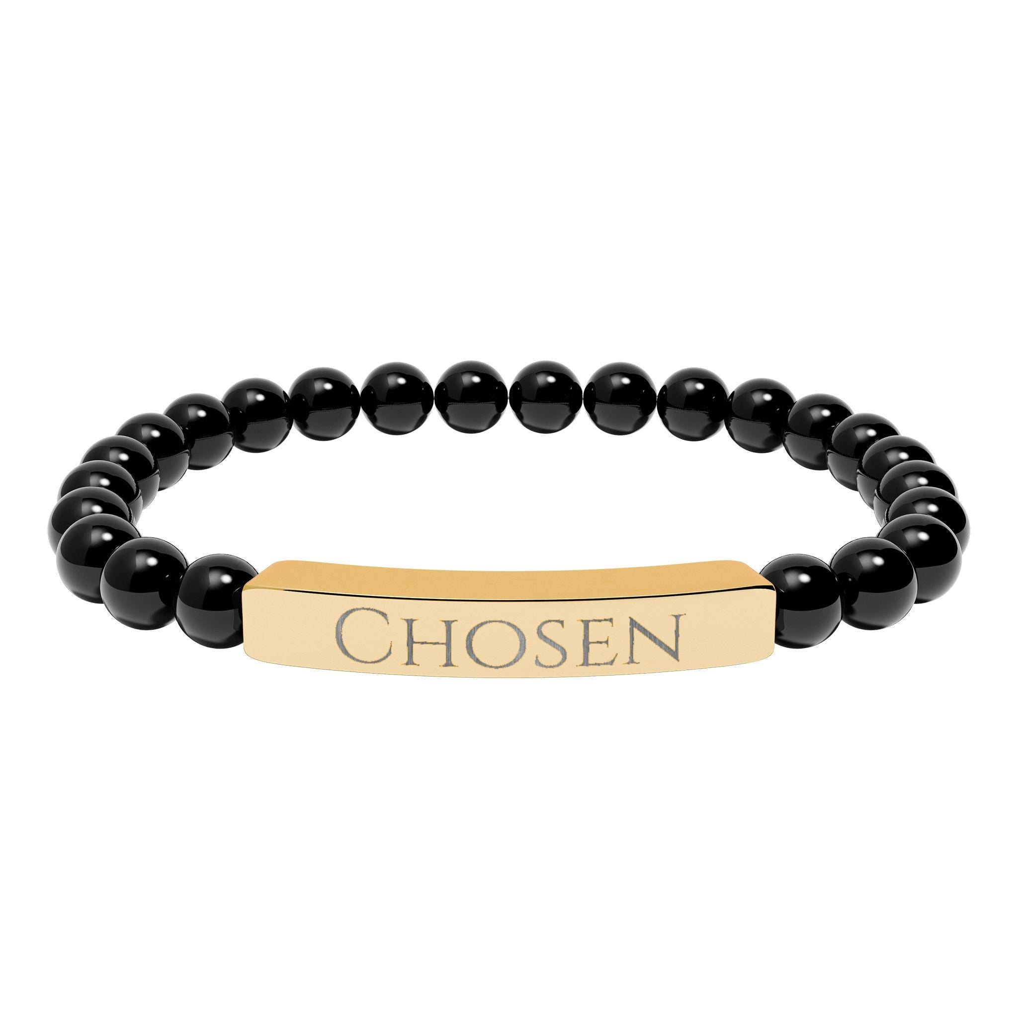 Chosen Engraved Stone Stretch Bracelet | Natural Beaded Bar Bracelet