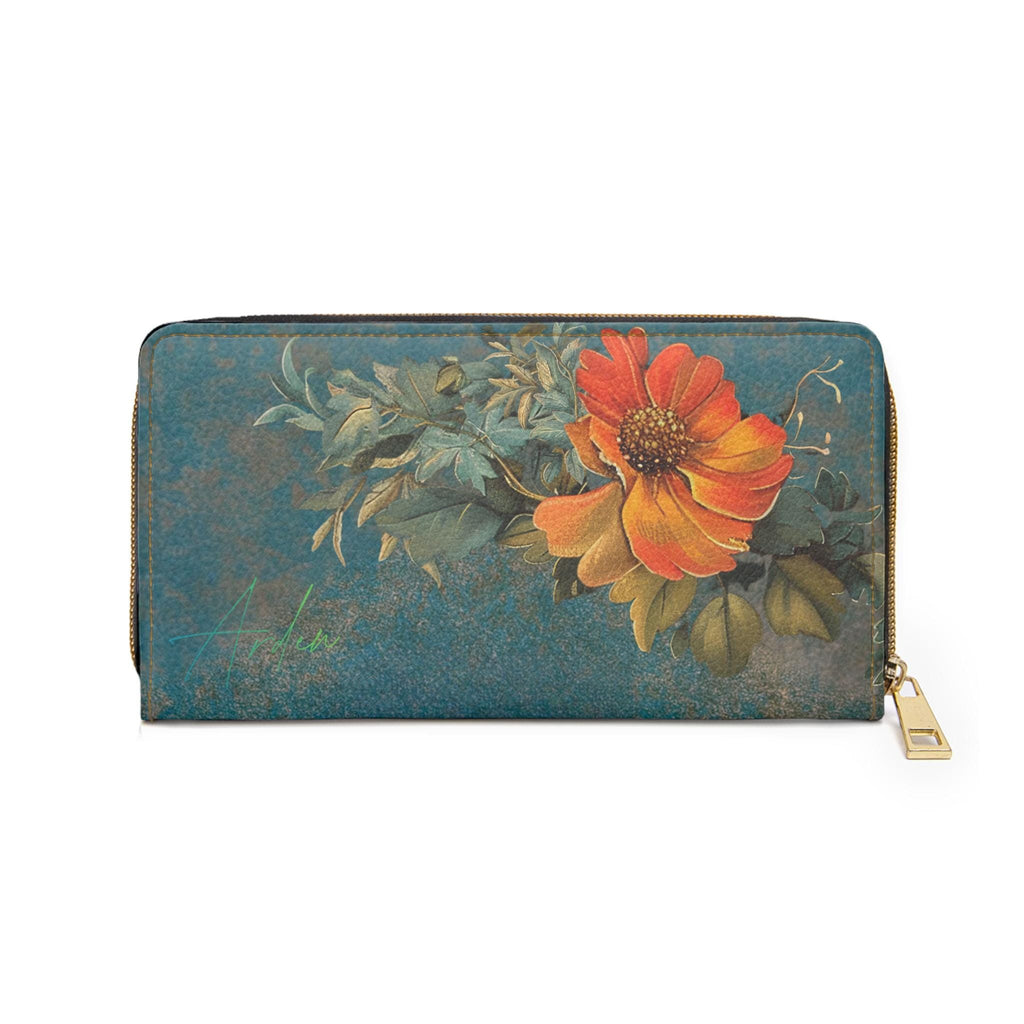 Orange Floral Wallet • Botanical Pattern Zipper Clutch • PCS Garden Accessory