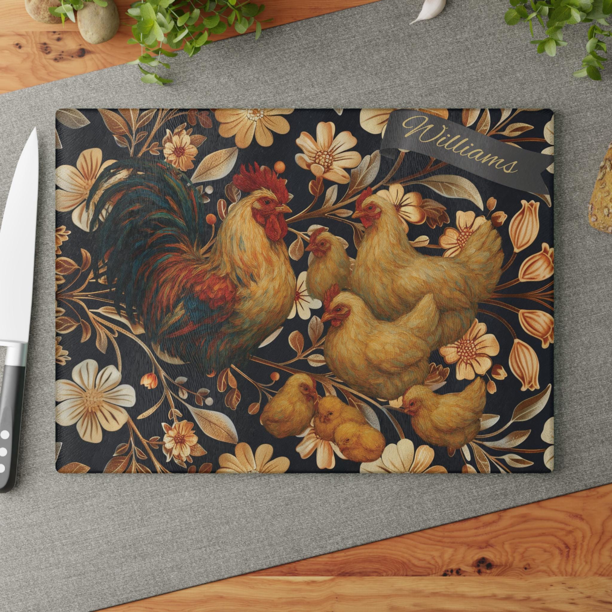 French Rooster Glass Cutting Board: Farmhouse Kitchen Decor