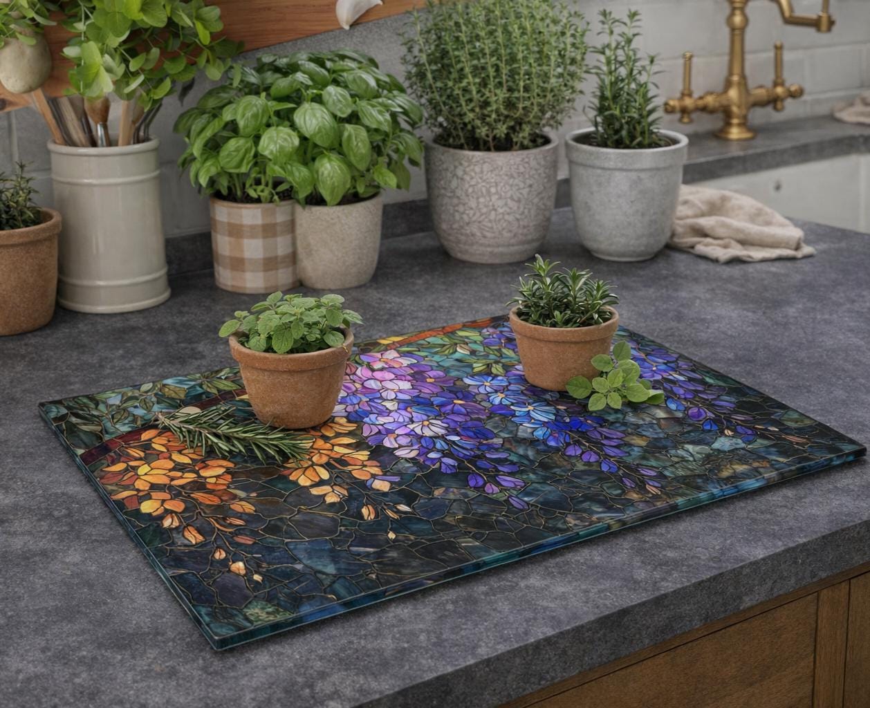 Wisteria Cascade Glass Cutting Board | Colorful Floral Kitchen Decor | Housewarming Gift | Easter