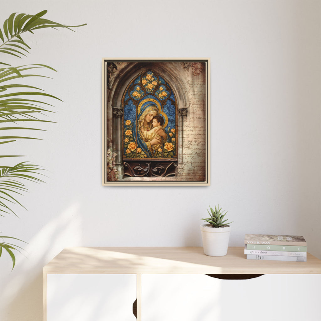 Madonna and Child Stained Glass Print Matte Canvas, Framed