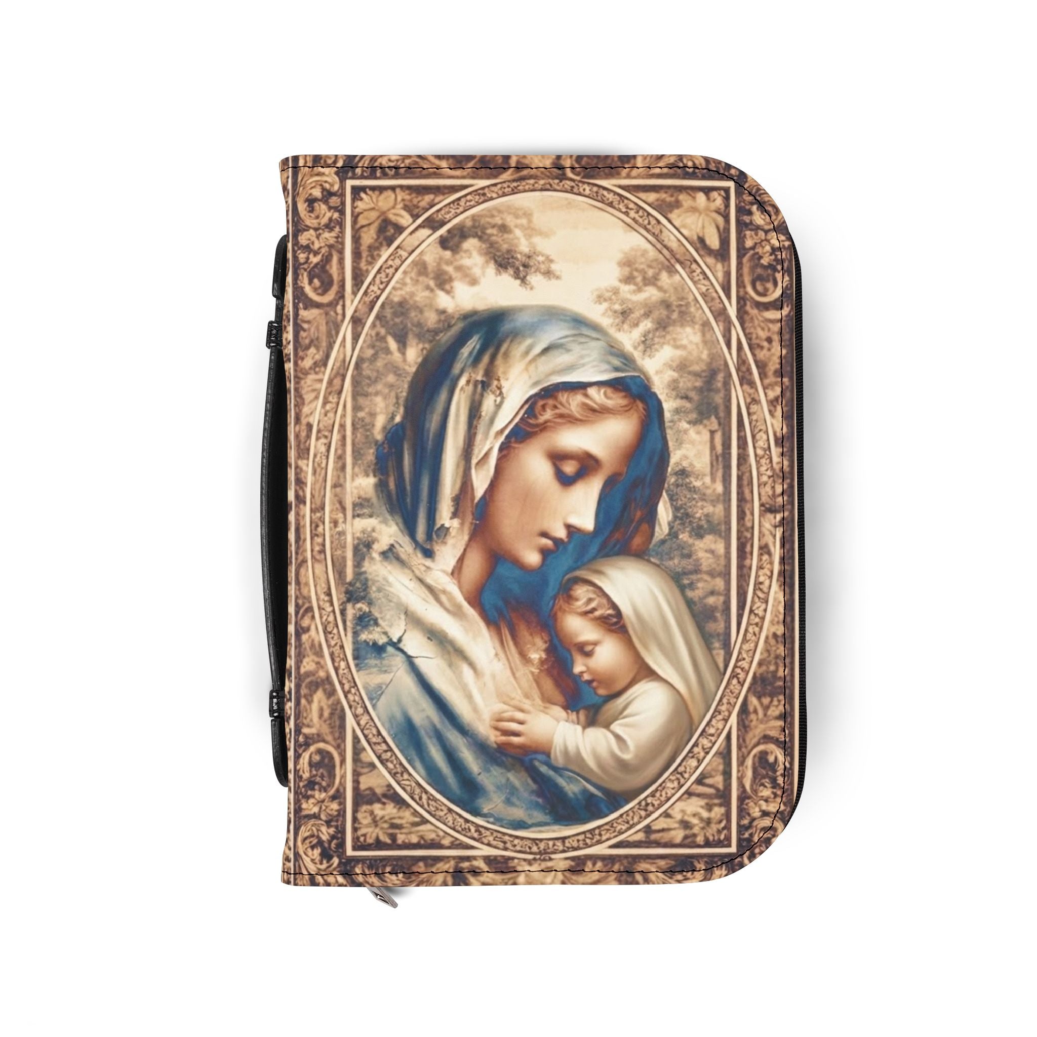 Sepia tone Madonna and Child Bible Cover | Religious Scripture Bible Zippered Case Catholic Gift