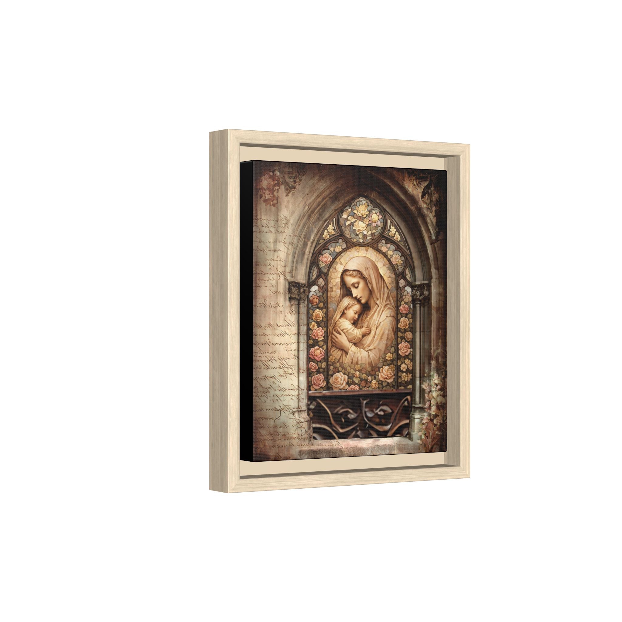 Gothic Window Madonna and Child Stained Glass Print Matte Canvas, Framed