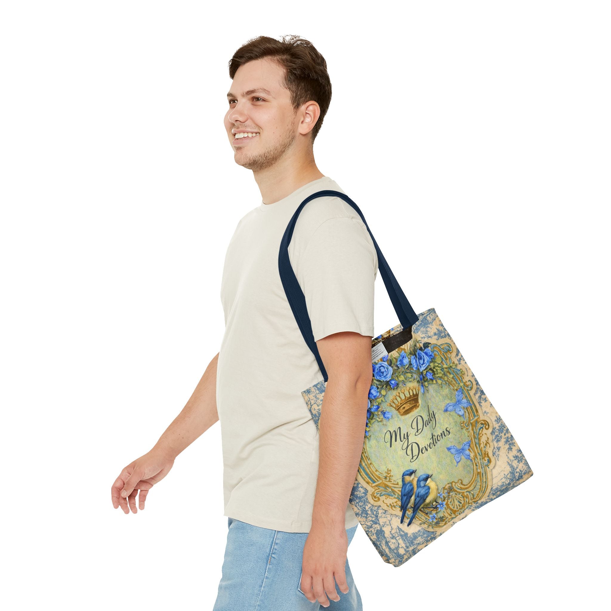 Daily Devotions Tote Bag | Bluebird Toile Bible Study Accessory | Christian Shoulder Bag