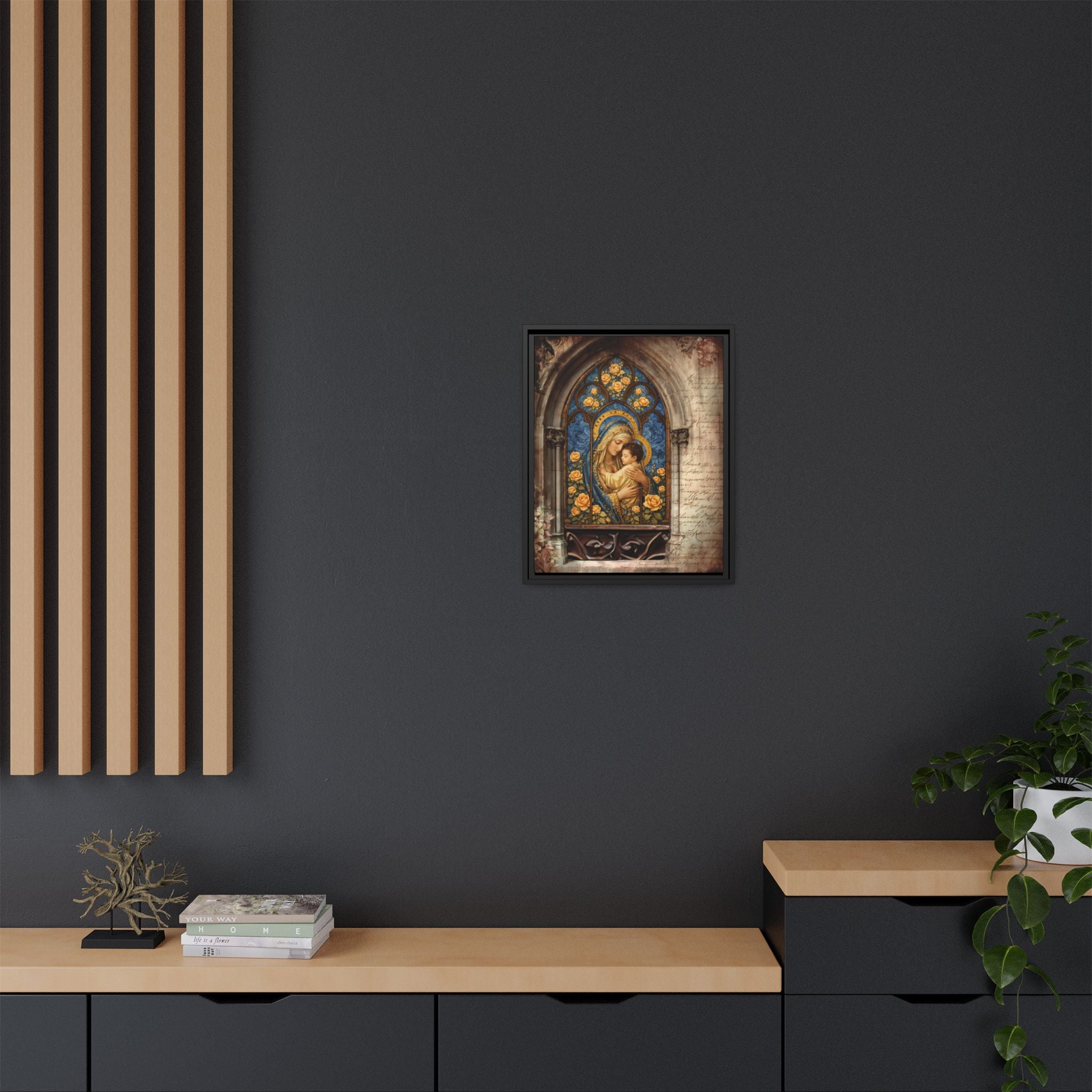 Madonna and Child Stained Glass Print Matte Canvas, Framed