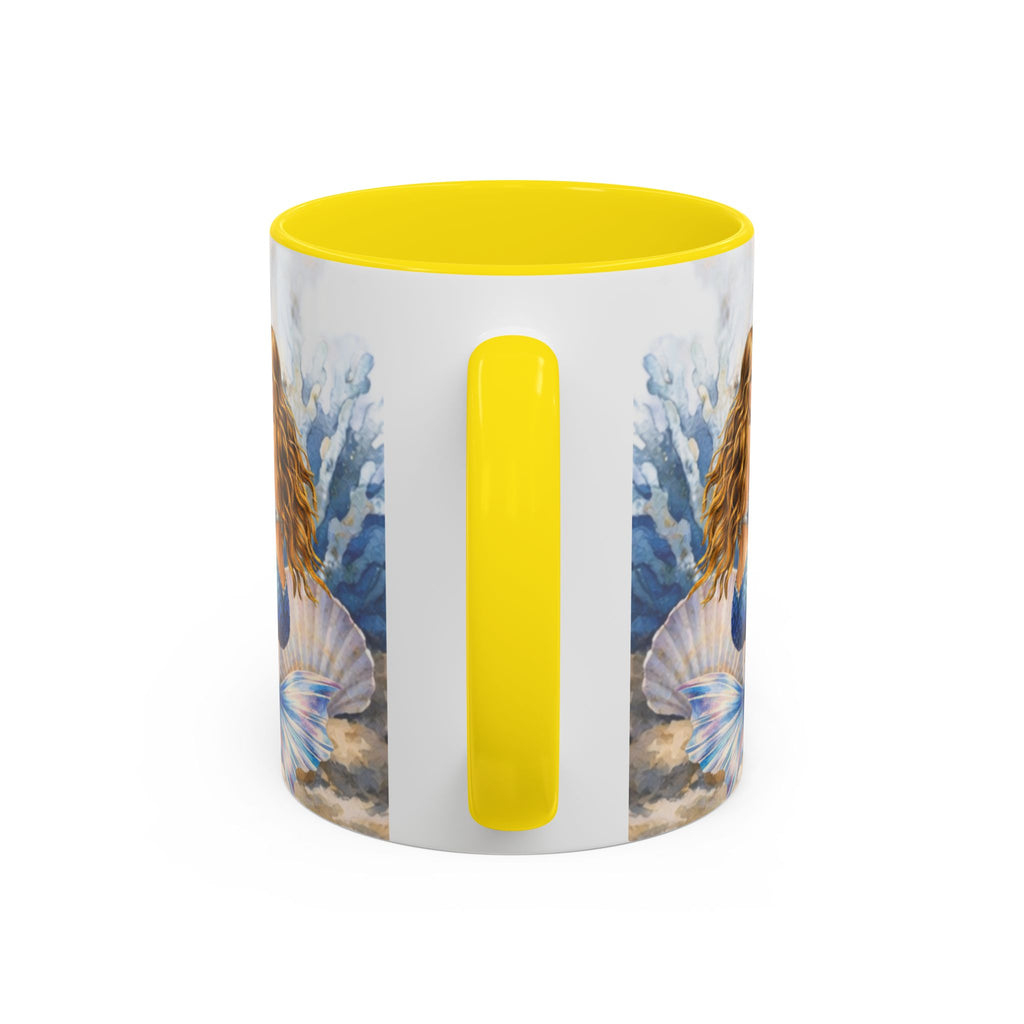 Mermaid Illustration Accent Coffee Mug | Seashells Starfish Ocean Scene