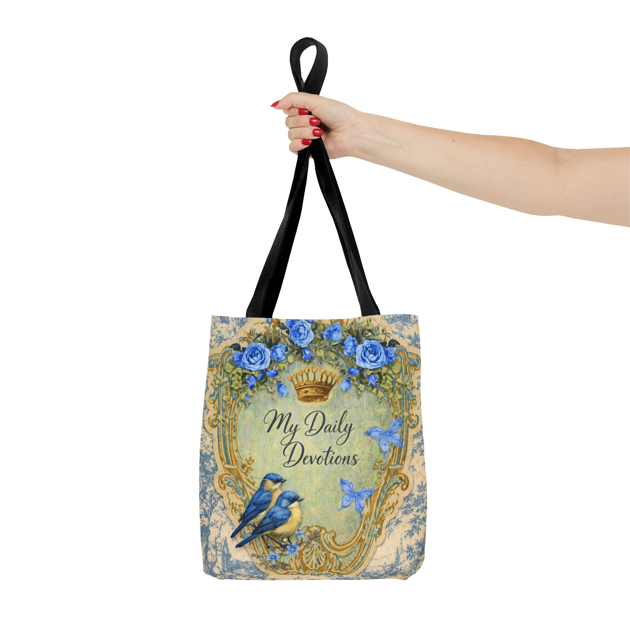 Daily Devotions Tote Bag | Bluebird Toile Bible Study Accessory | Christian Shoulder Bag