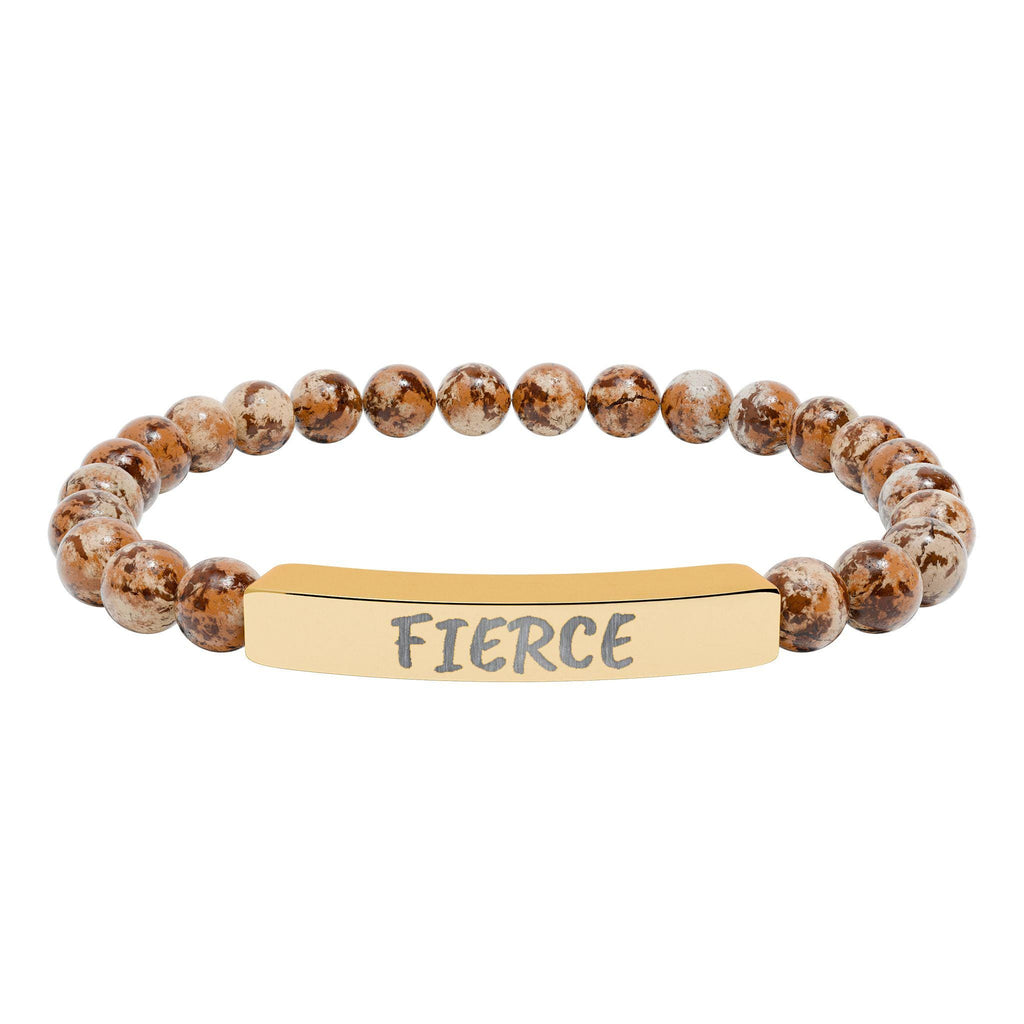FIERCE Natural Stone Stretch Bar Bracelet | Engraved Christian Bracelet