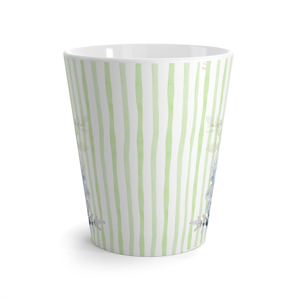 Watercolor Stripes Floral Latte Mug | Coffee Tea Cup | Hand-Painted Flower Design