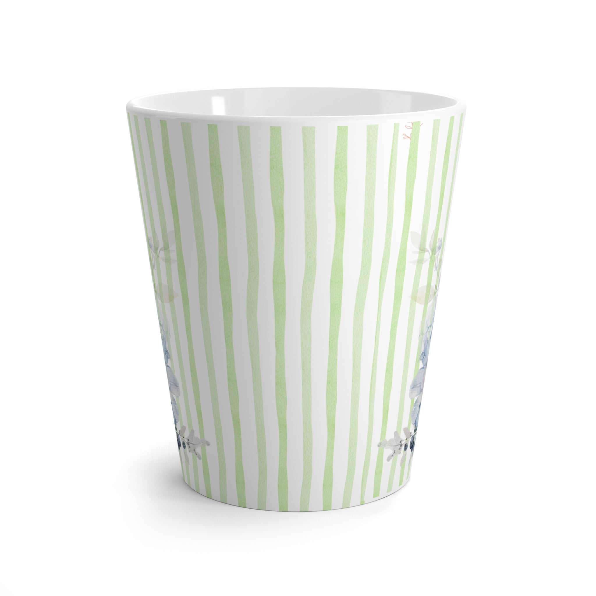 Watercolor Stripes Floral Latte Mug | Coffee Tea Cup | Hand-Painted Flower Design