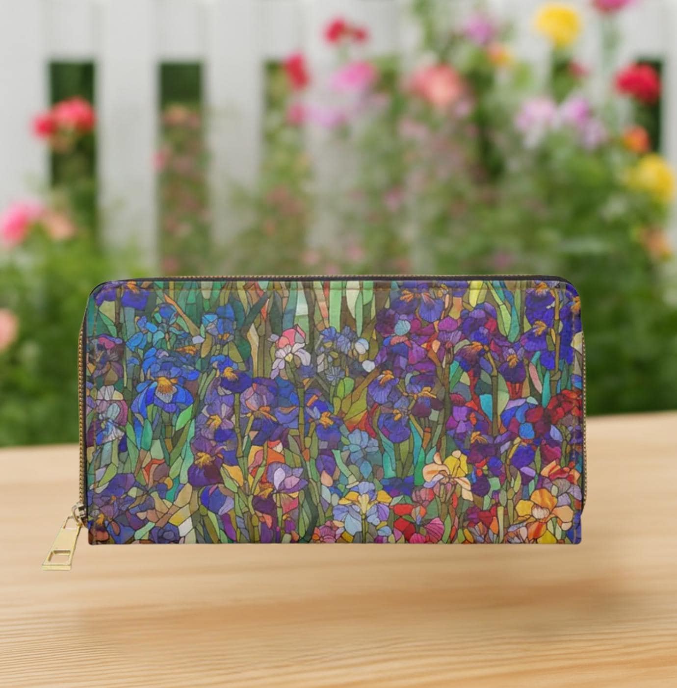 Garden Floral Art Wallet • Botanical Zipper Clutch • Vegan Leather
