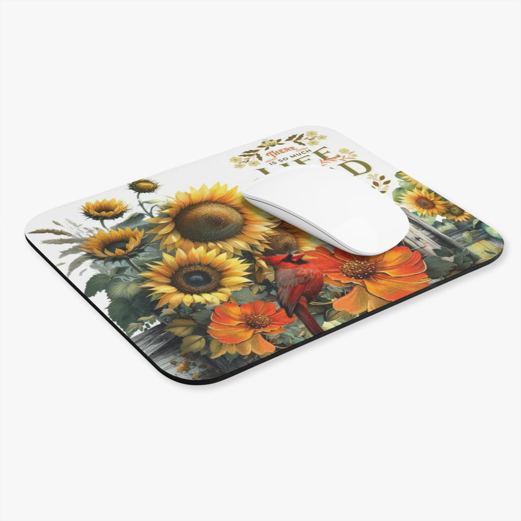 Sunflower & Cardinal Mouse Pad — "There Is So Much Life In A Seed" Inspirational Desk Mat