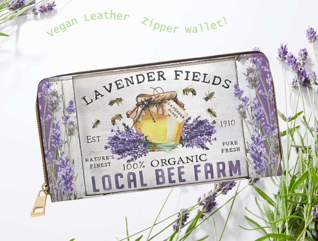 Botanical Lavender & Honey Bee Wallet, Zipper Women's clutch, Coin Purse