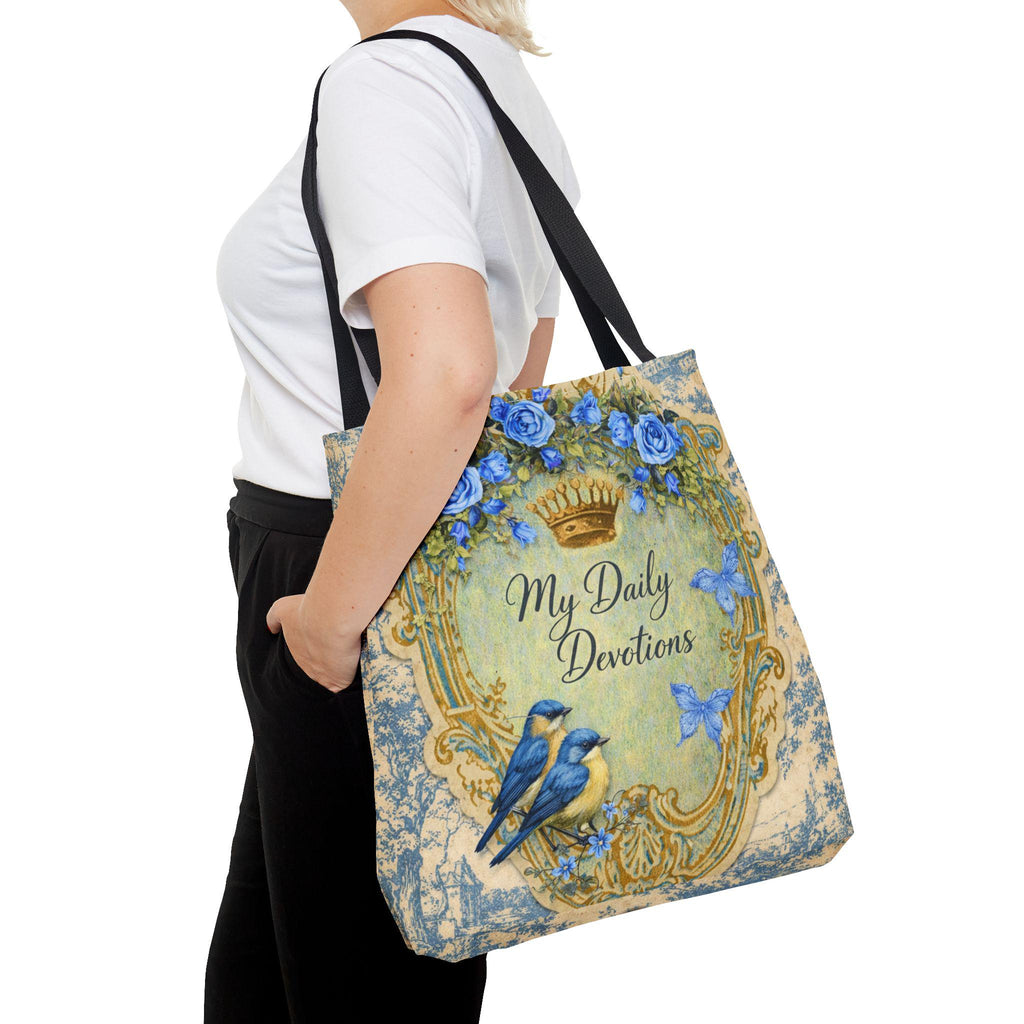 My Daily Devotions Tote Bag | Bluebird Floral Scripture Design Bible Study Accessory