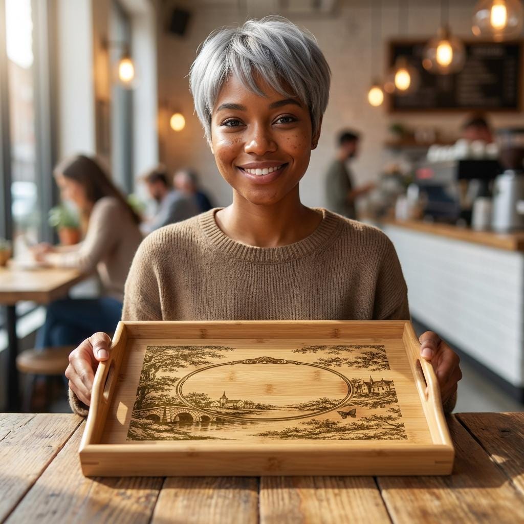 Personalized Pastoral Toile Engraved Bamboo Serving Tray | Bed Tray | Wedding Anniversary Gift