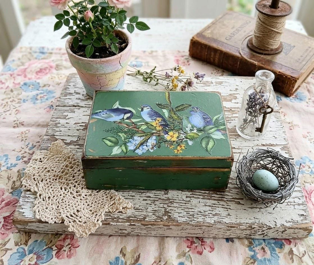 Victorian Bluebirds Bird Jewelry Box • Small Trinket Box Vintage Renewed Keepsake Chest