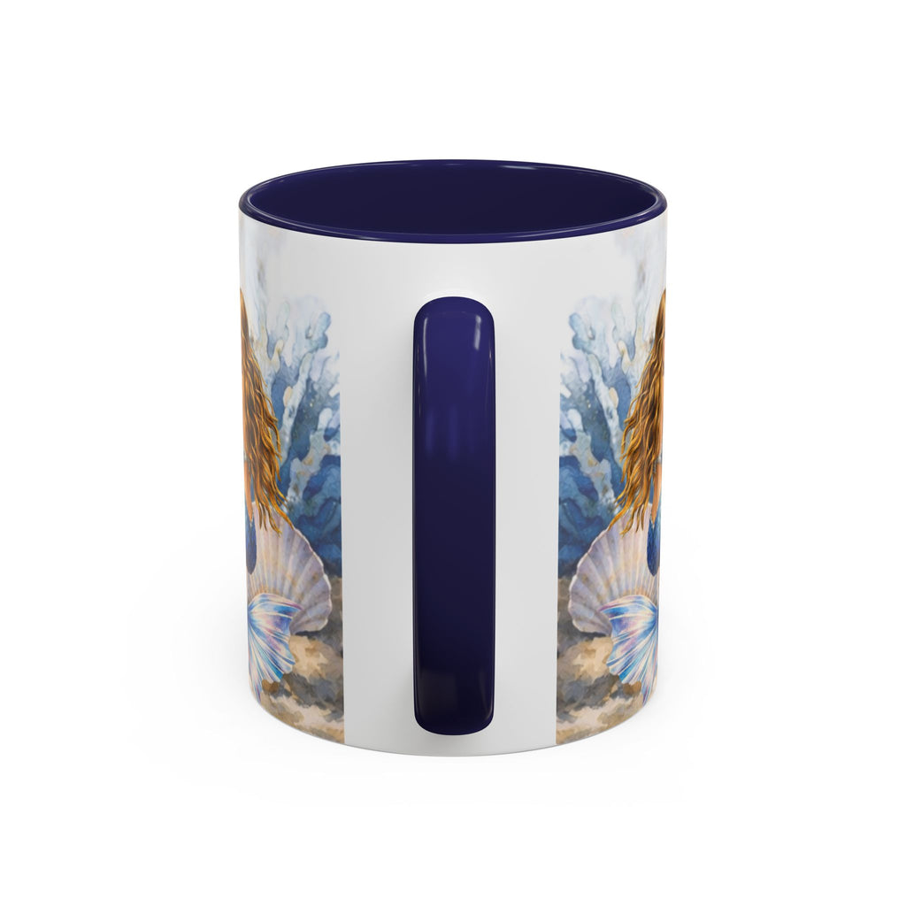Mermaid Illustration Accent Coffee Mug | Seashells Starfish Ocean Scene