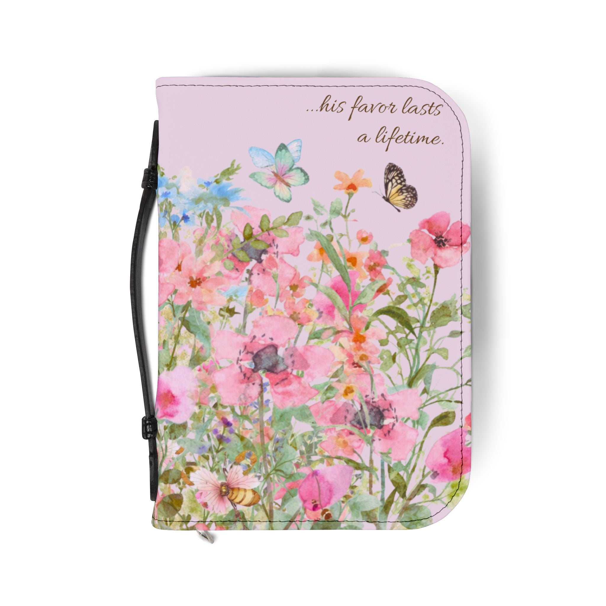 Floral Meadow Bible Cover | Pink Wildflowers, Butterflies, Missal Cover Bible Case