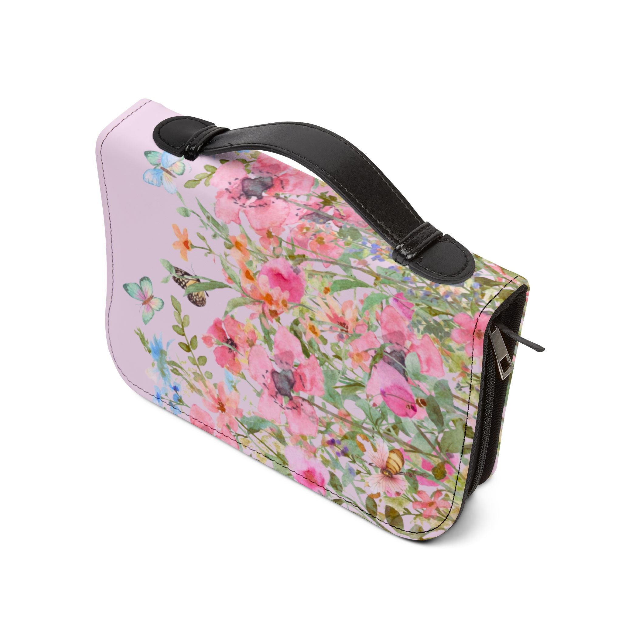 Floral Meadow Bible Cover | Pink Wildflowers, Butterflies, Missal Cover Bible Case