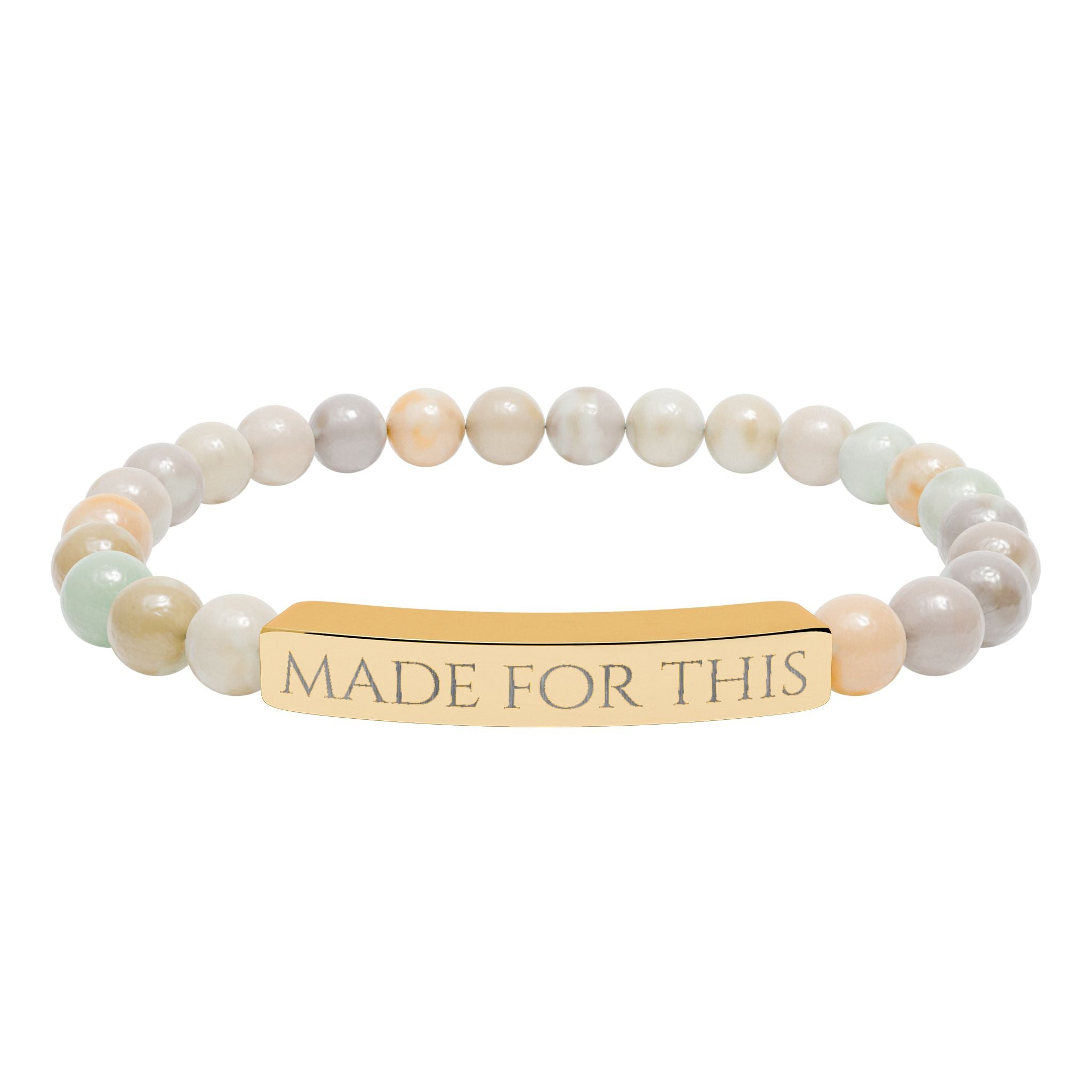 MADE FOR THIS Natural Stone Stretch Bar Bracelet | Engraved Christian Bracelet