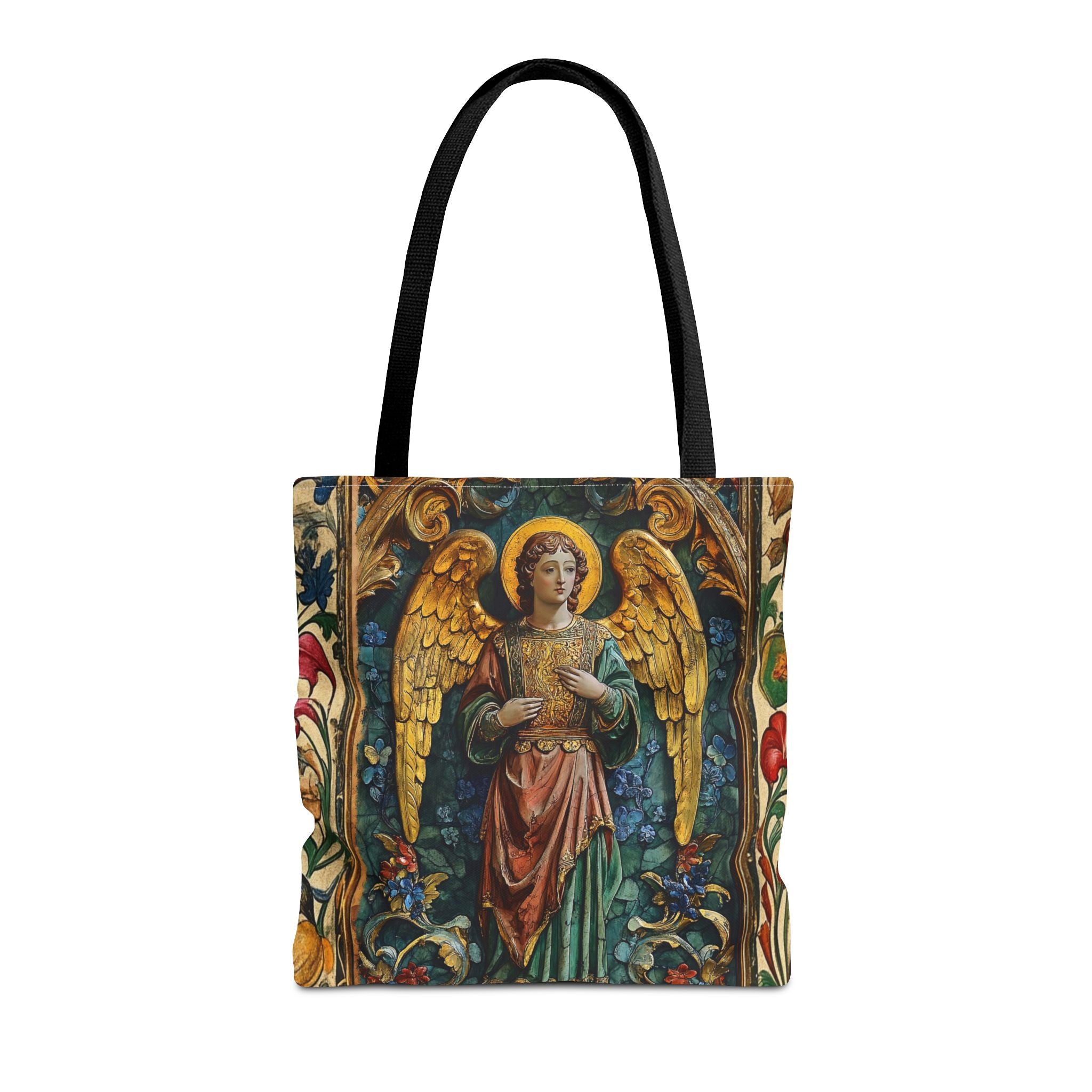 Medieval Manuscript Angel Tote | Ornate Religious Artwork, AOP Shoulder Bag Gift for Catholic