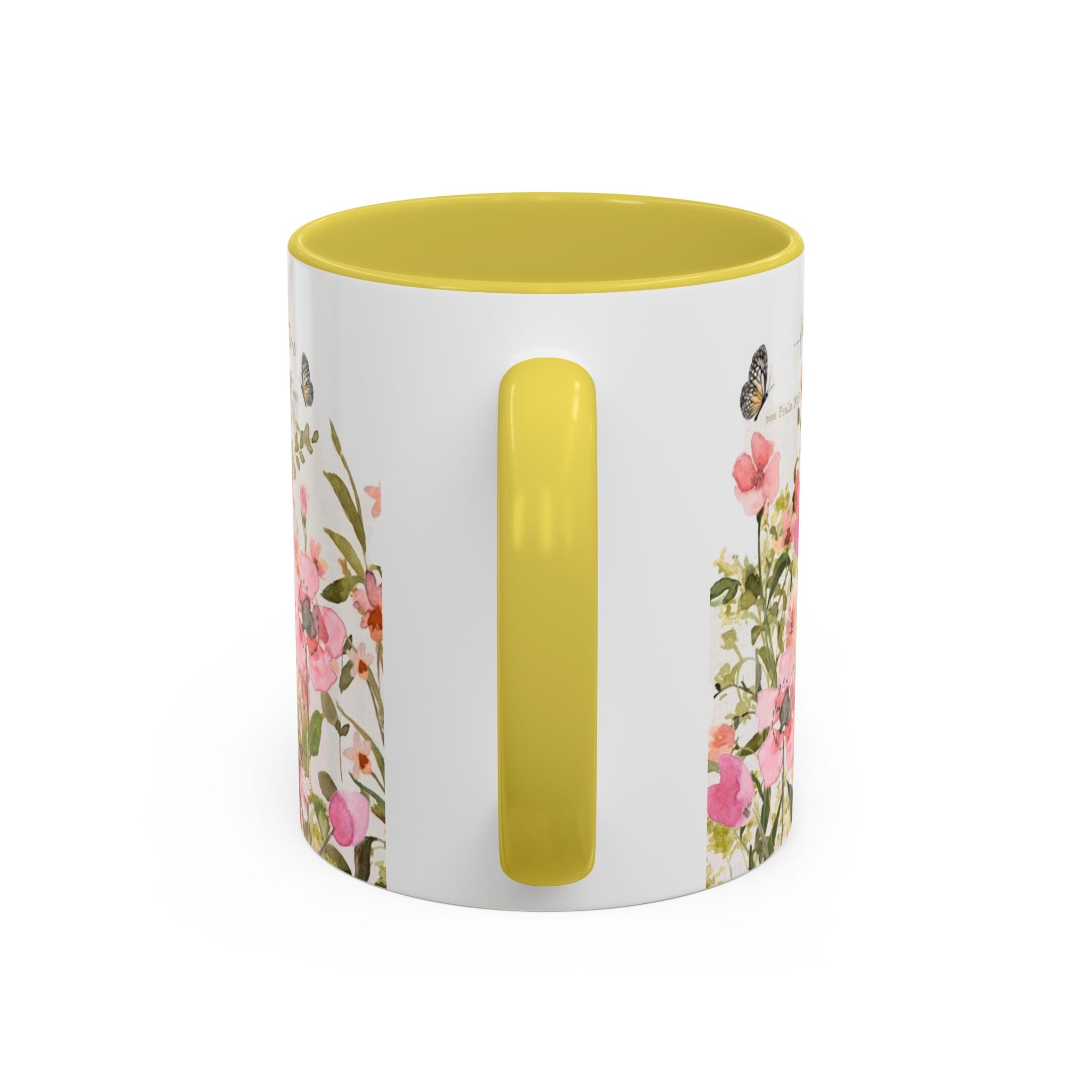 Pink Watercolor Wildflowers Mug | Butterfly Accent Scripture Coffee Cup Gift for Her