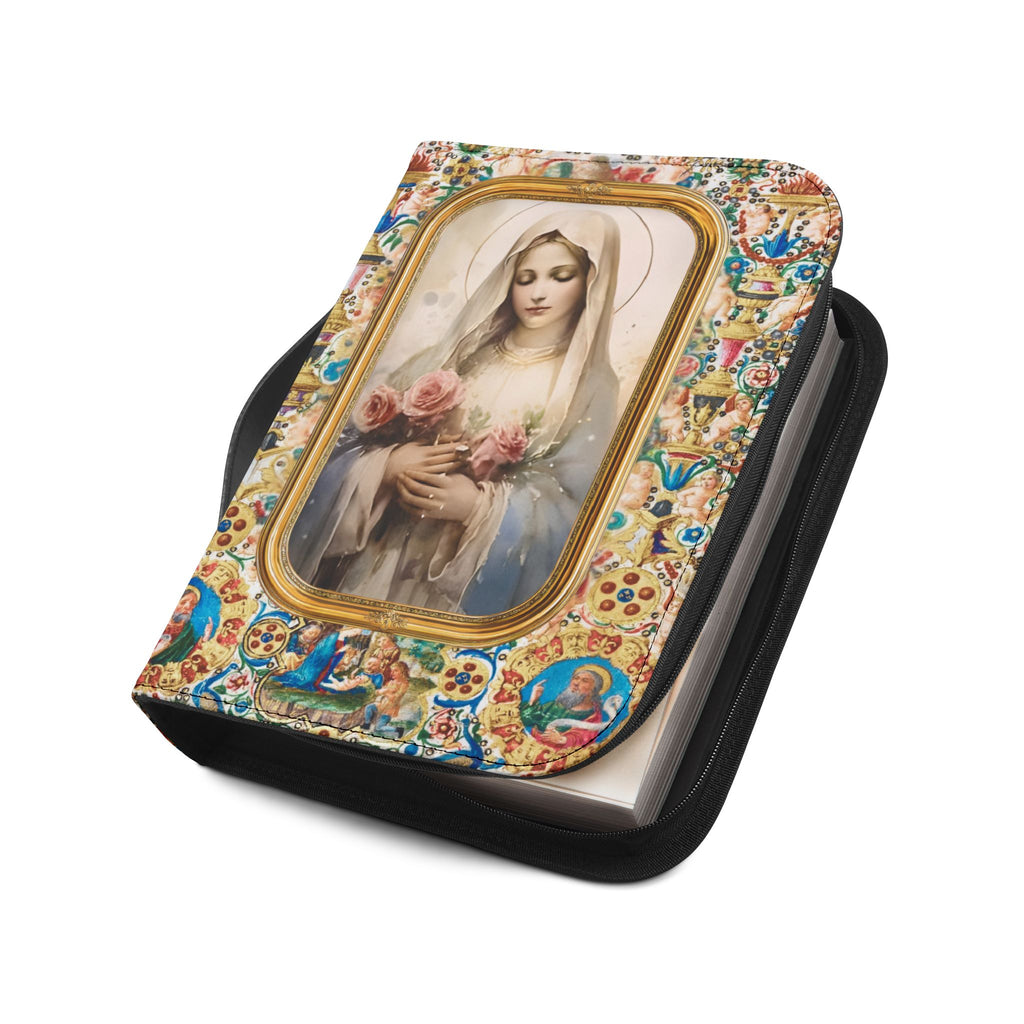 Virgin Mary Floral Icon Bible Cover | Zippered Scripture Holder Gift for Christian woman