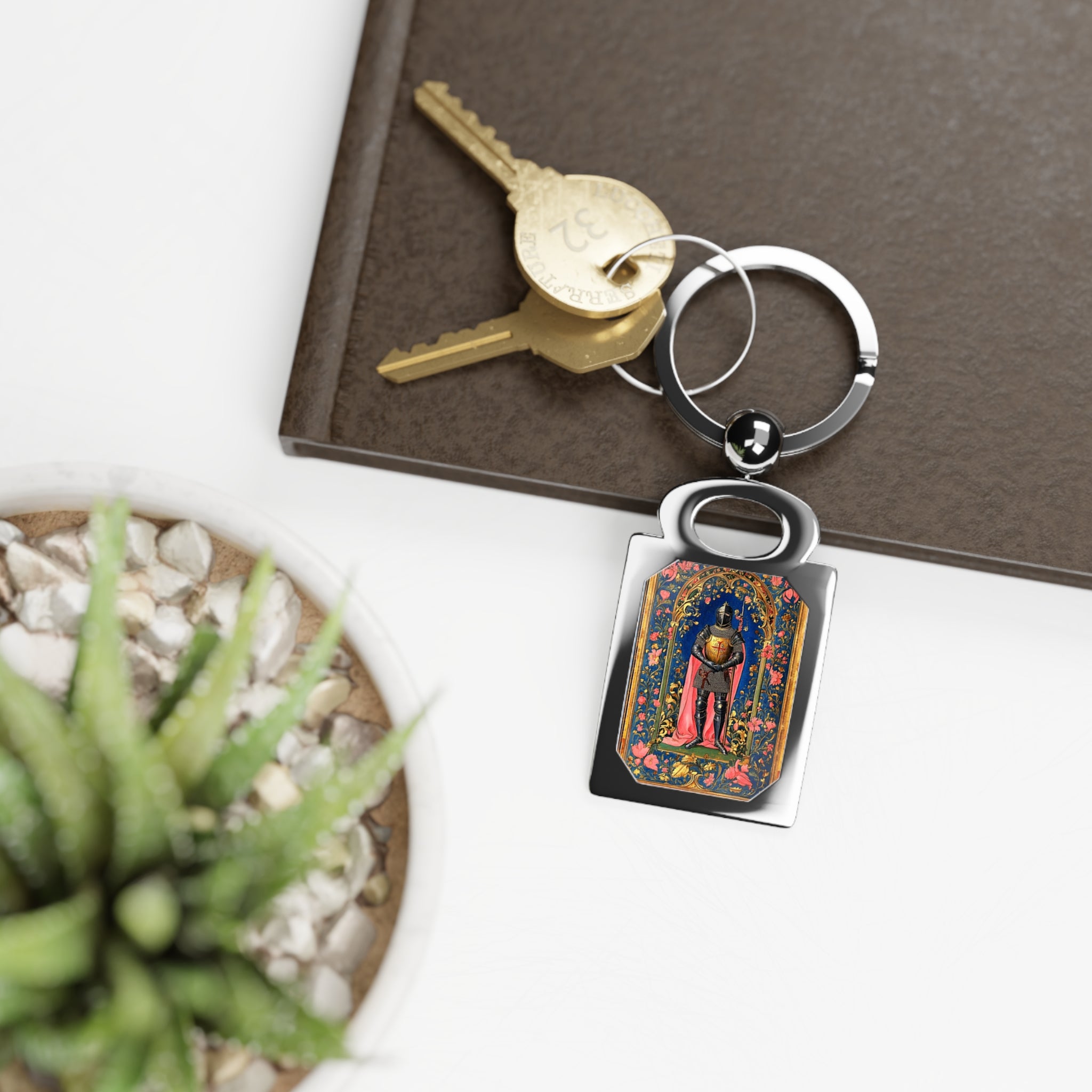 Templar Knight Rectangle Photo Keyring | Medieval Religious Keychain