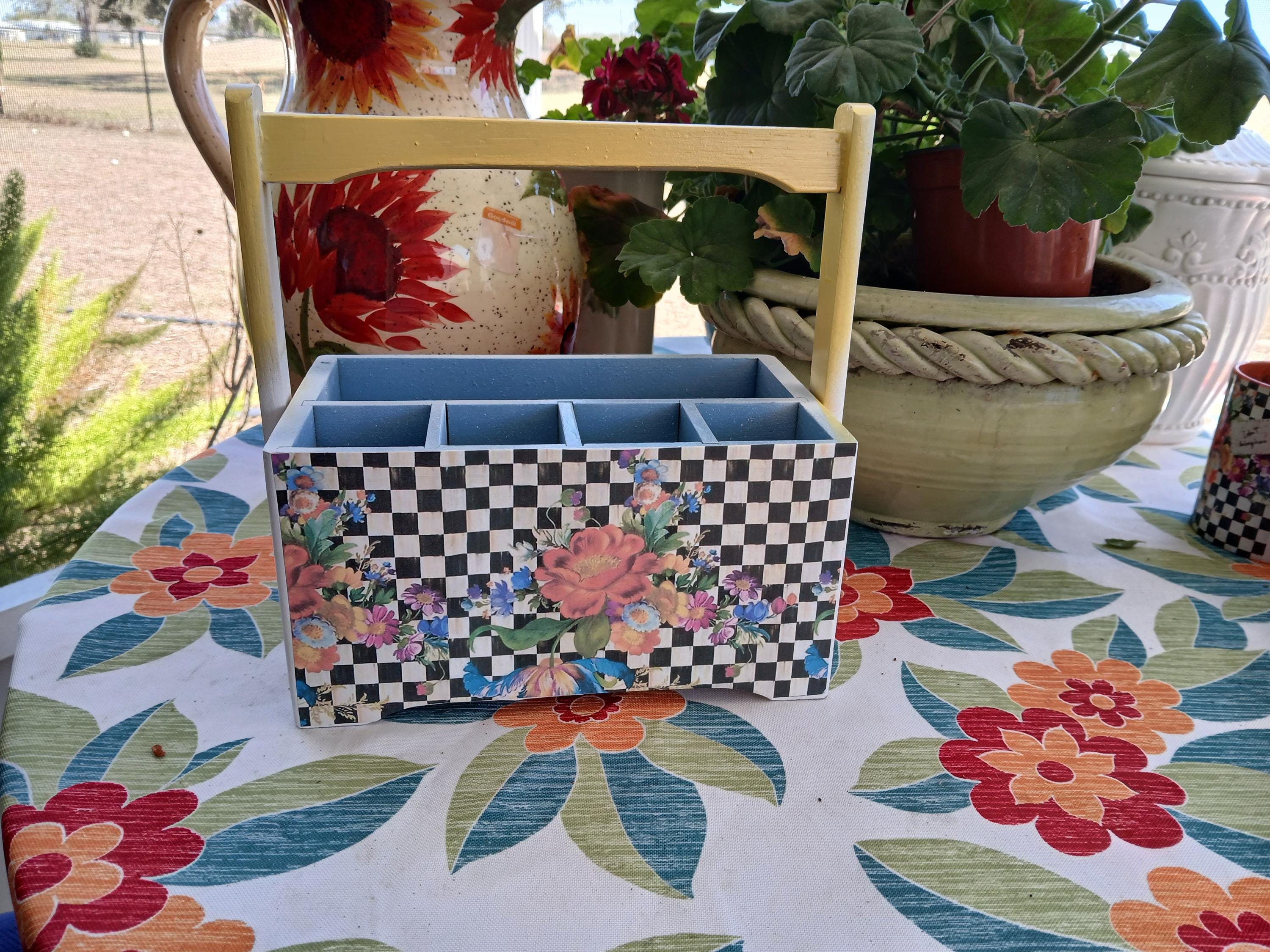 Modern Farmhouse Utensil Caddy Vintage Decorative Wood Box Cottagecore