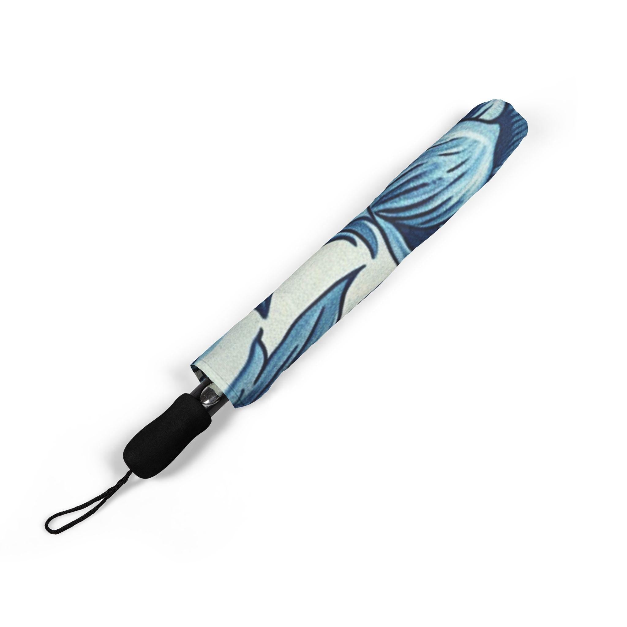 William Morris Blue Floral Foldable Umbrella | Patterned Rain Parasol