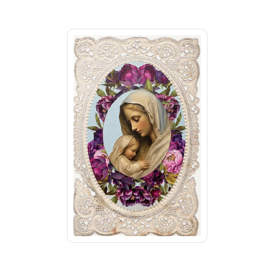 Madonna Lace Holy Card Vinyl Decal Sticker, Mary and Jesus Decal, Car Laptop Decal Religious Gift, Religious Sticker