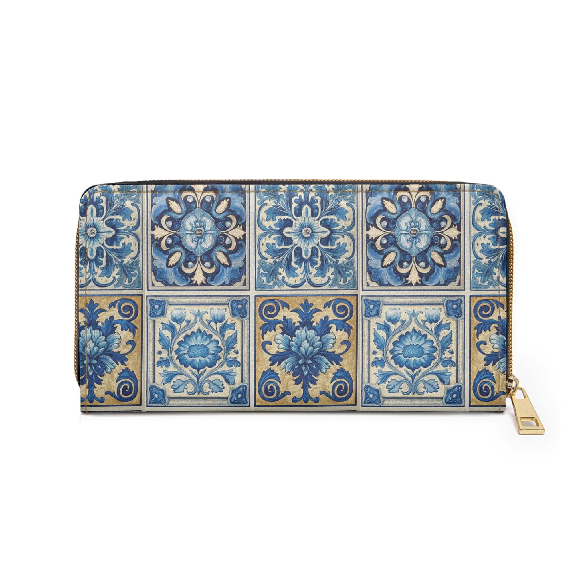 Portuguese Tile Vegan Leather Wallet • Blue Floral Pattern Clutch