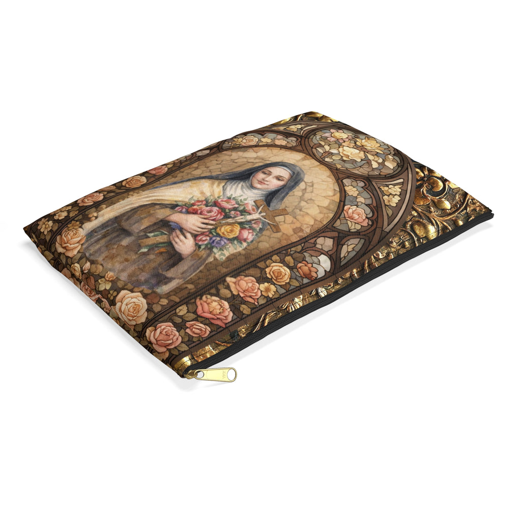 St. Thérèse Rosary Pouch Marian Roses & Doves Vegan Leather Case Accessory Pouch | Religious Rosary Makeup Bag