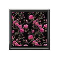 Vining Peony Ceramic top Jewelry Box | Black Lacquer Trinket Case