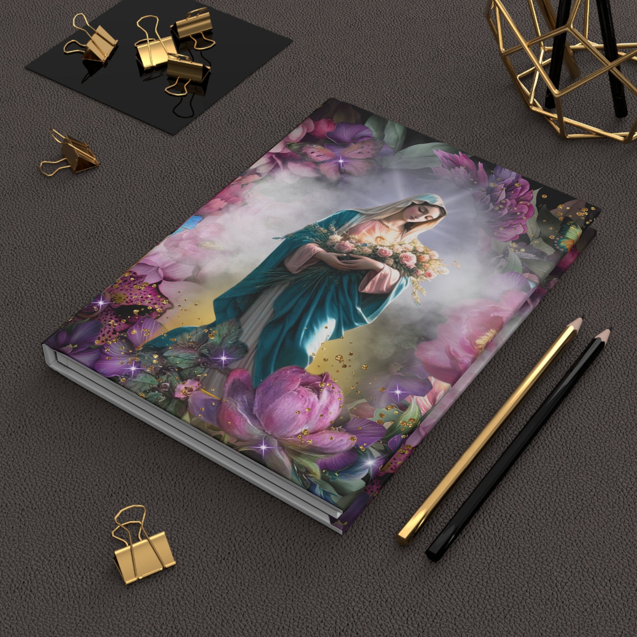 Virgin Mary Floral Journal | Hardcover Notebook, Religious Prayer Journal
