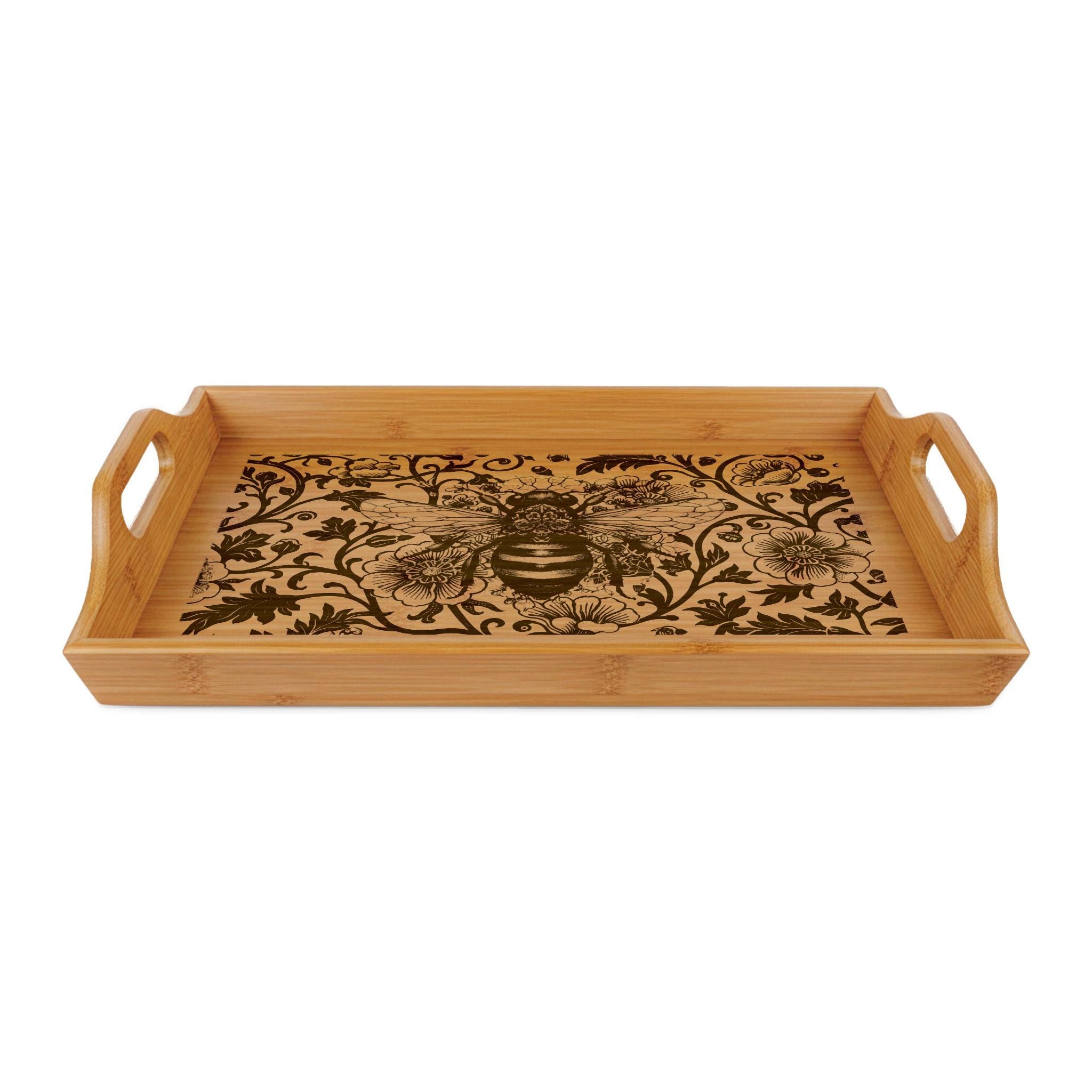 Engraved Bee Vintage Bamboo Serving Tray | Bed Tray | Wedding Anniversary Gift